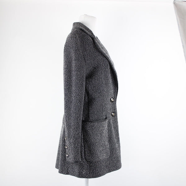 St John Collection Sz 10 Black White Novelty Knit Pocket Wool Viscose Rayon Coat