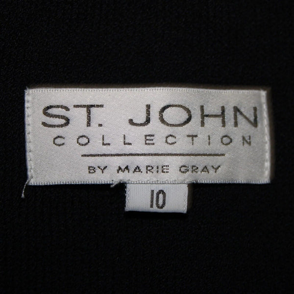 St John Collection Sz 10 Black White Novelty Knit Pocket Wool Viscose Rayon Coat