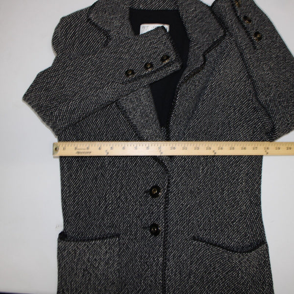 St John Collection Sz 10 Black White Novelty Knit Pocket Wool Viscose Rayon Coat