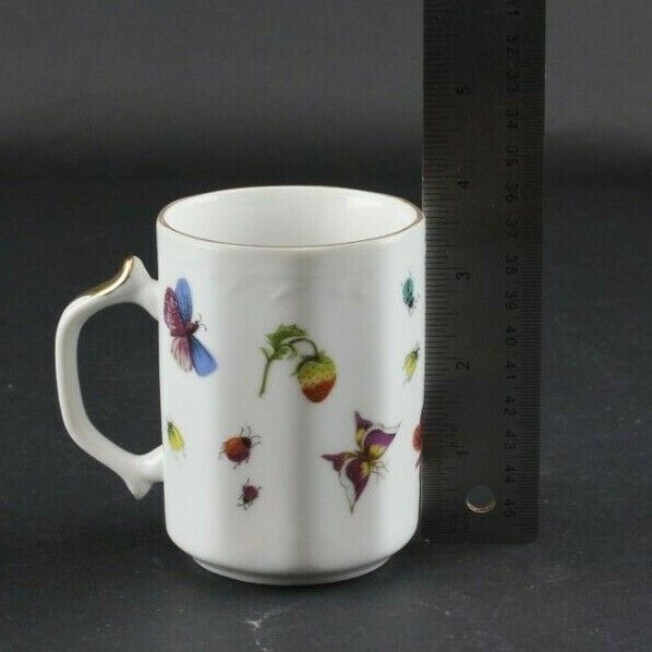 Royal Crown Spring Time 6171 White Multi Butterfly Motif 3.75" Coffee Mug