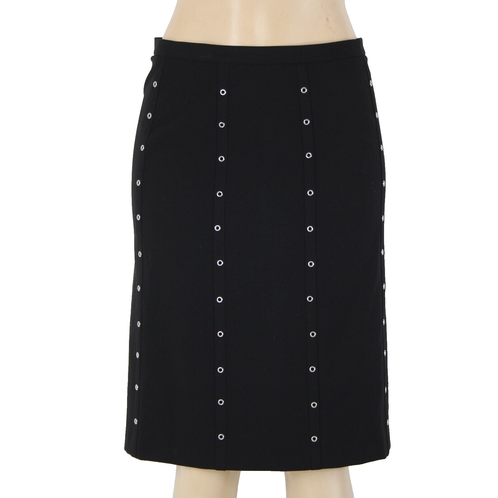Bcbg MaxAzria Sz 4 Black Silver Rivets Lined Polyester Rayon Pencil Skirt