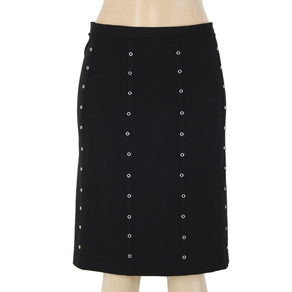 Bcbg MaxAzria Sz 4 Black Silver Rivets Lined Polyester Rayon Pencil Skirt