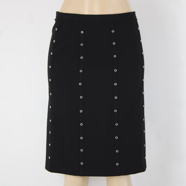 Bcbg MaxAzria Sz 4 Black Silver Rivets Lined Polyester Rayon Pencil Skirt