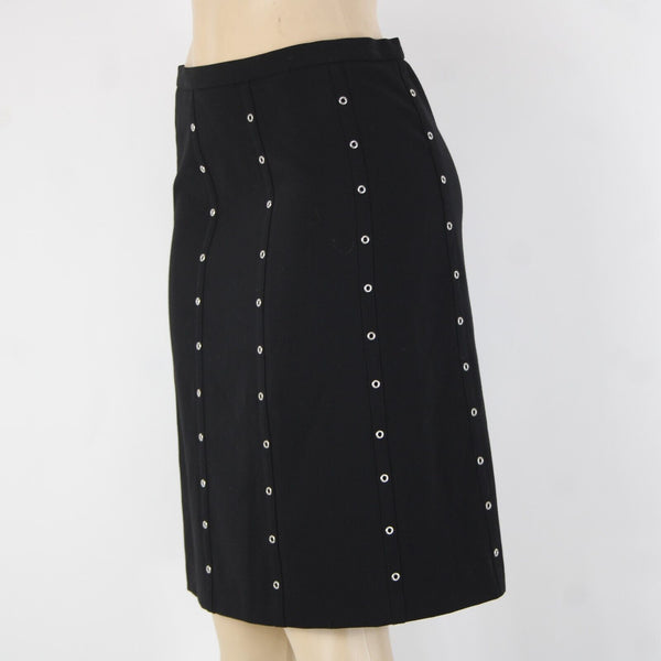 Bcbg MaxAzria Sz 4 Black Silver Rivets Lined Polyester Rayon Pencil Skirt