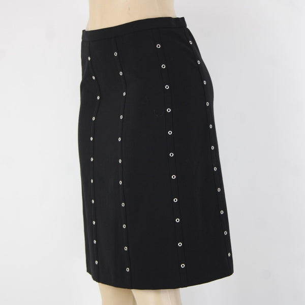Bcbg MaxAzria Sz 4 Black Silver Rivets Lined Polyester Rayon Pencil Skirt