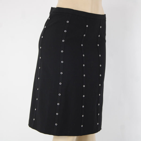 Bcbg MaxAzria Sz 4 Black Silver Rivets Lined Polyester Rayon Pencil Skirt