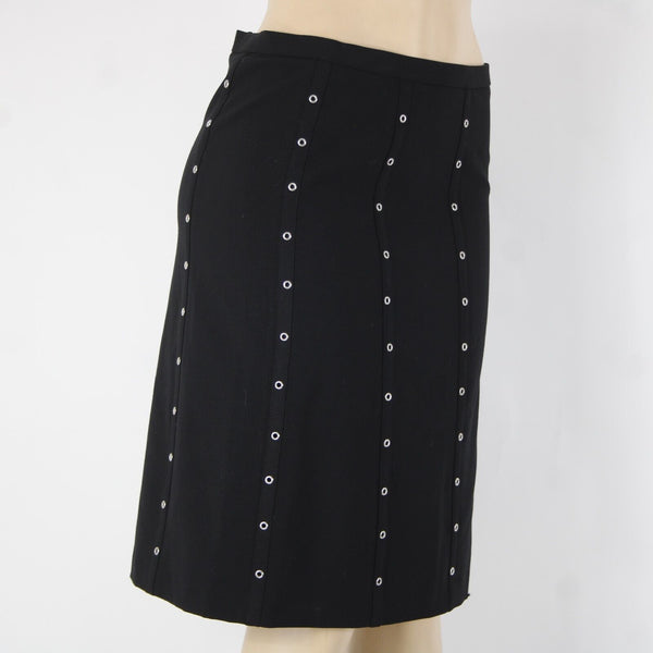 Bcbg MaxAzria Sz 4 Black Silver Rivets Lined Polyester Rayon Pencil Skirt