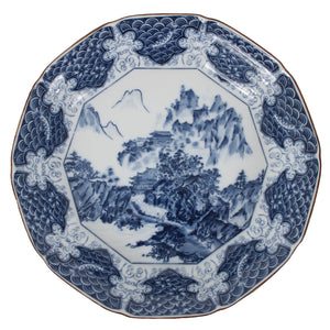 Mokusen 12 x 12 x 3 Blue White Ceramic Signed Transferware Bowl