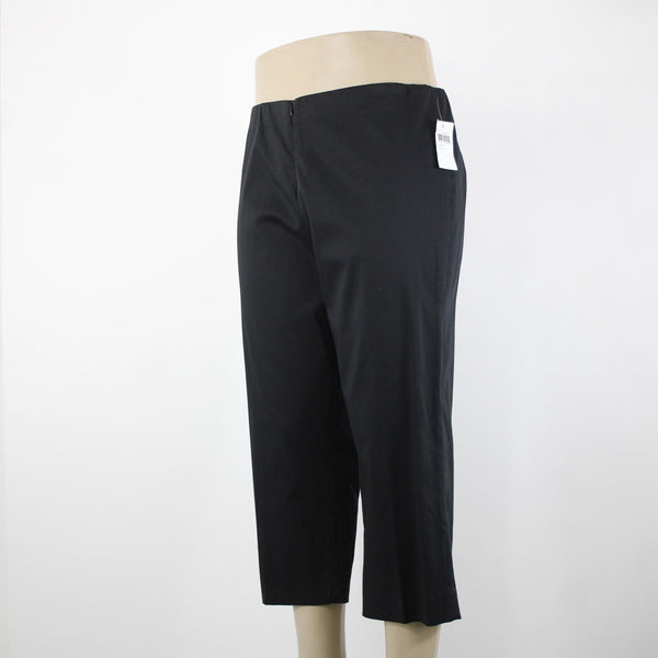 Eleven NEW Sz 16 x 22.5 Black Elastic Waist Unlined Zipper Frt Cotton Capri Pant