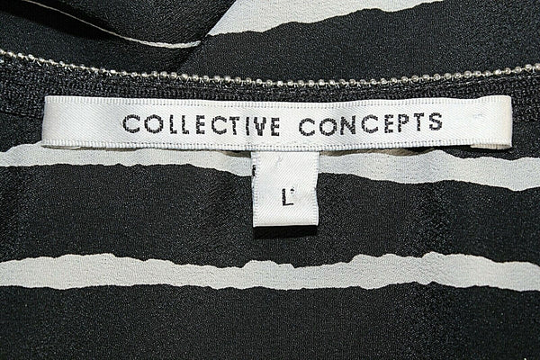 Collective Concepts Sz L Black Gray Silver 100% Poly Bead Trim Pocketed Top