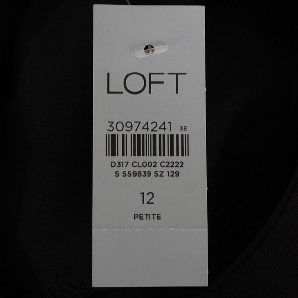 LOFT NEW Sz 12P Black Midi Front Slit Back Zip Top Lined Rayon Polyester Dress