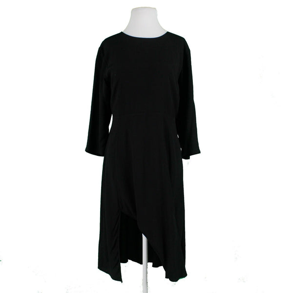 LOFT NEW Sz 12P Black Midi Front Slit Back Zip Top Lined Rayon Polyester Dress