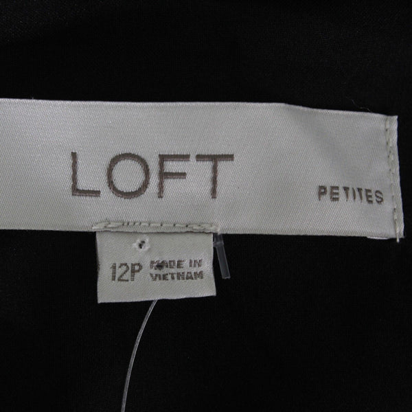 LOFT NEW Sz 12P Black Midi Front Slit Back Zip Top Lined Rayon Polyester Dress