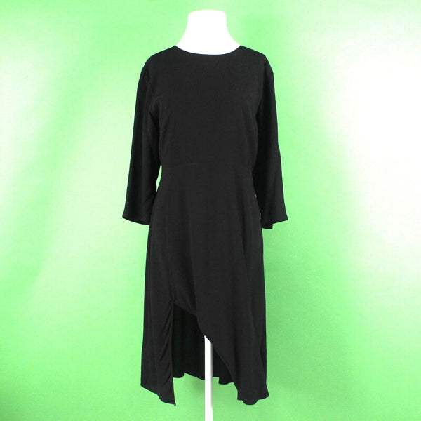 LOFT NEW Sz 12P Black Midi Front Slit Back Zip Top Lined Rayon Polyester Dress