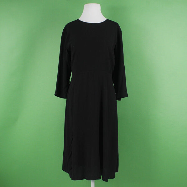 LOFT NEW Sz 12P Black Midi Front Slit Back Zip Top Lined Rayon Polyester Dress