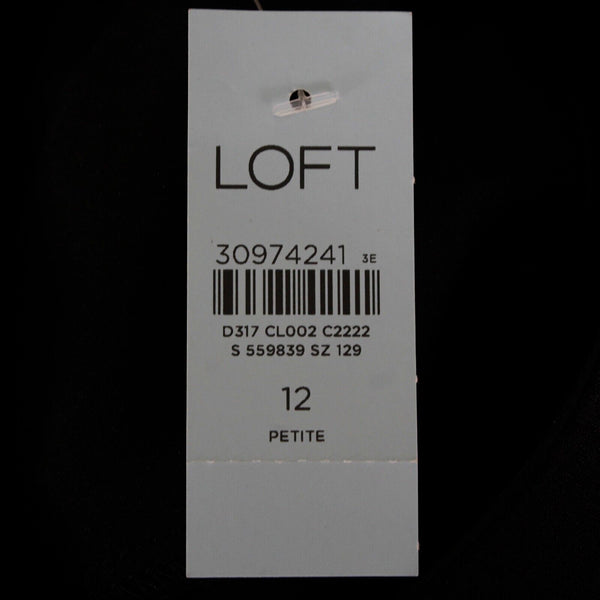LOFT NEW Sz 12P Black Midi Front Slit Back Zip Top Lined Rayon Polyester Dress