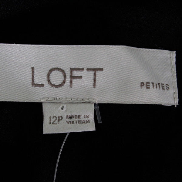 LOFT NEW Sz 12P Black Midi Front Slit Back Zip Top Lined Rayon Polyester Dress