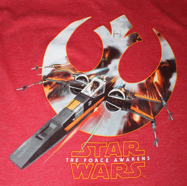 Star Wars Sz XL Red Multi The Force Awakens X Wing Cotton Blend T Shirt
