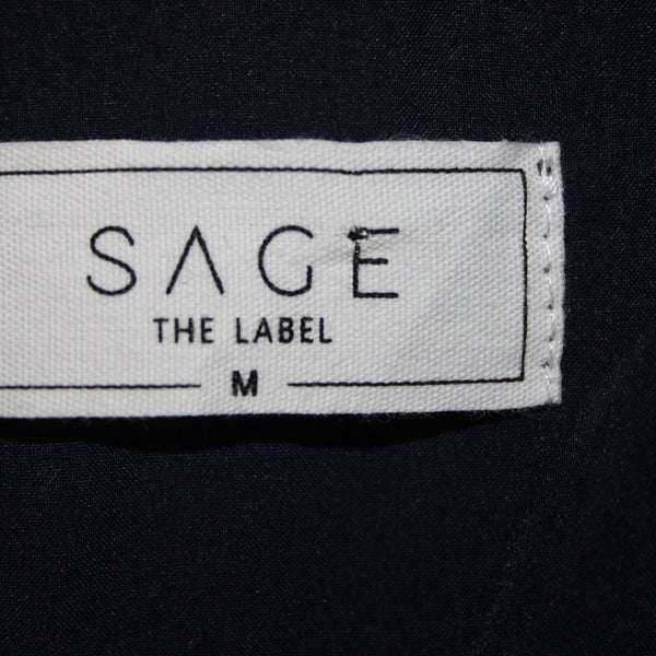 Sage The Label Sz M Navy Blue Gray Lined Buttons Wool Polyester Cropped Jacket