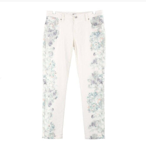 ANA Ankle Sz 28/6 X 27 Cream Multi Cotton Blend Floral Side Skinny Pant