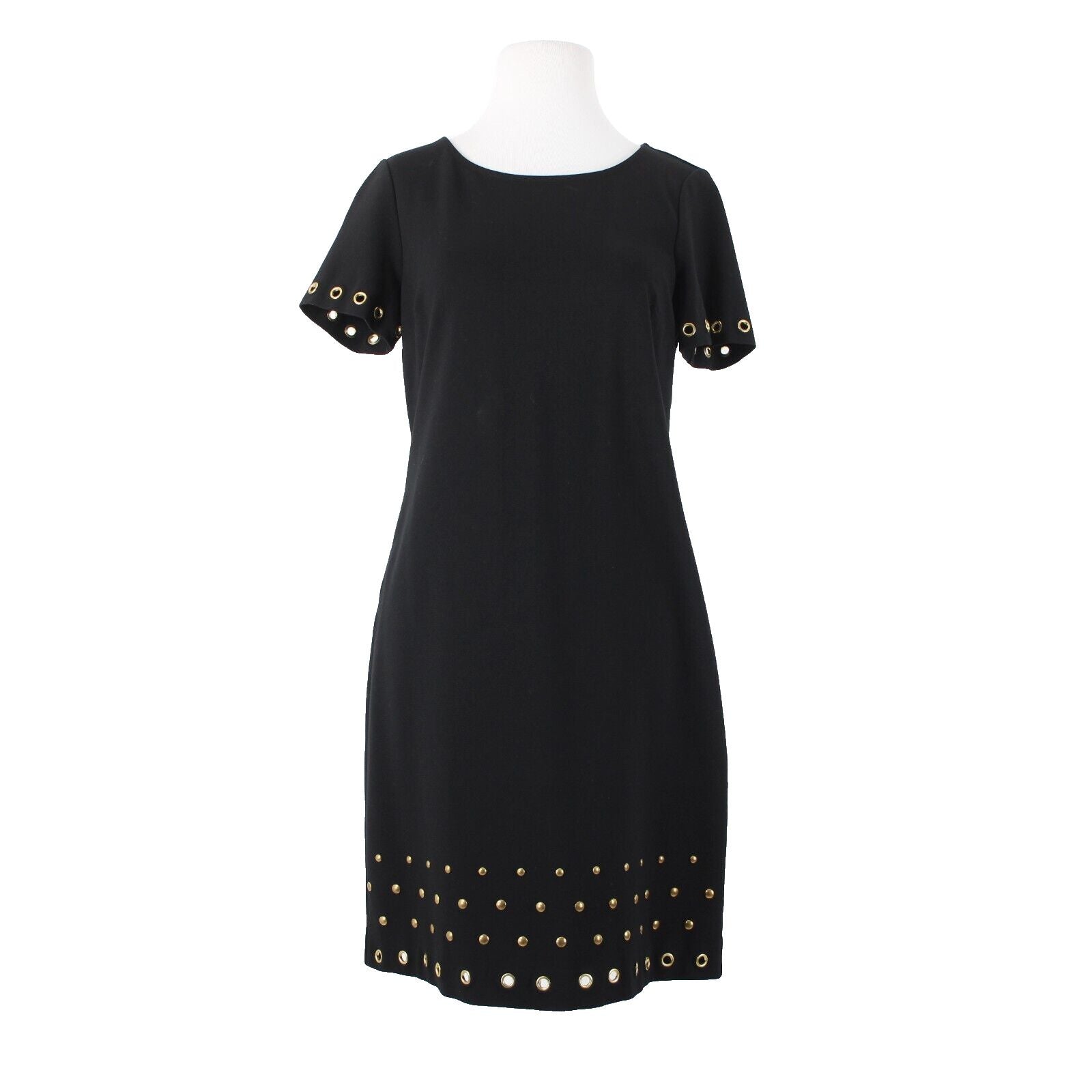 Roz Ali Sz 4 Black Bronze Rivet Studded Detail Unlined Rayon Spandex Dress
