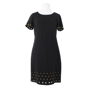 Roz Ali Sz 4 Black Bronze Rivet Studded Detail Unlined Rayon Spandex Dress