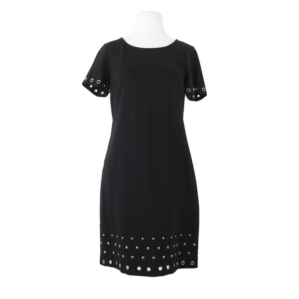 Roz Ali Sz 4 Black Bronze Rivet Studded Detail Unlined Rayon Spandex Dress