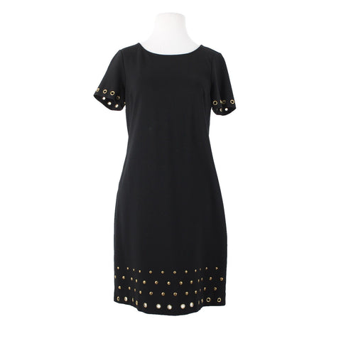 Roz Ali Sz 4 Black Bronze Rivet Studded Detail Unlined Rayon Spandex Dress