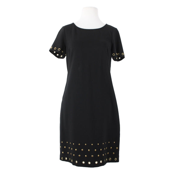 Roz Ali Sz 4 Black Bronze Rivet Studded Detail Unlined Rayon Spandex Dress