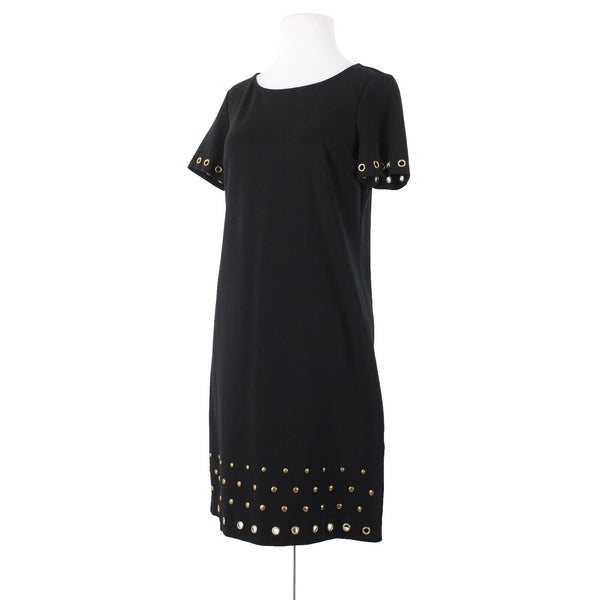Roz Ali Sz 4 Black Bronze Rivet Studded Detail Unlined Rayon Spandex Dress