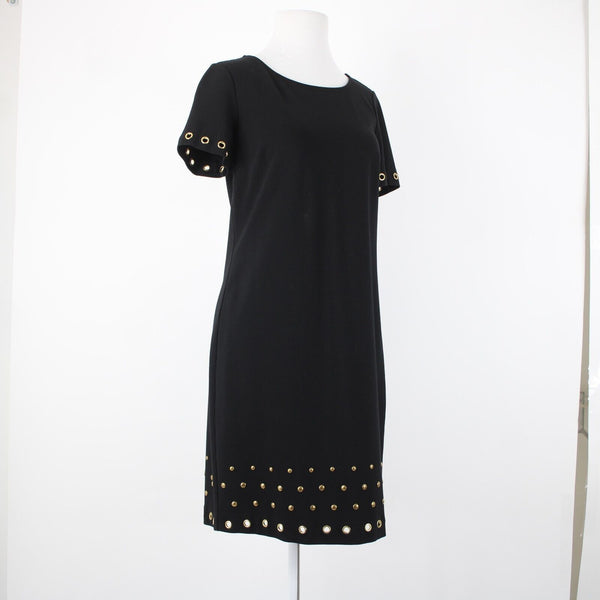 Roz Ali Sz 4 Black Bronze Rivet Studded Detail Unlined Rayon Spandex Dress