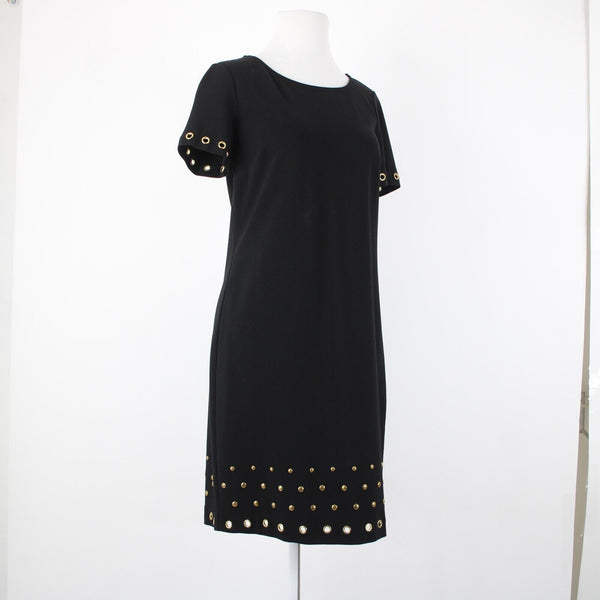 Roz Ali Sz 4 Black Bronze Rivet Studded Detail Unlined Rayon Spandex Dress