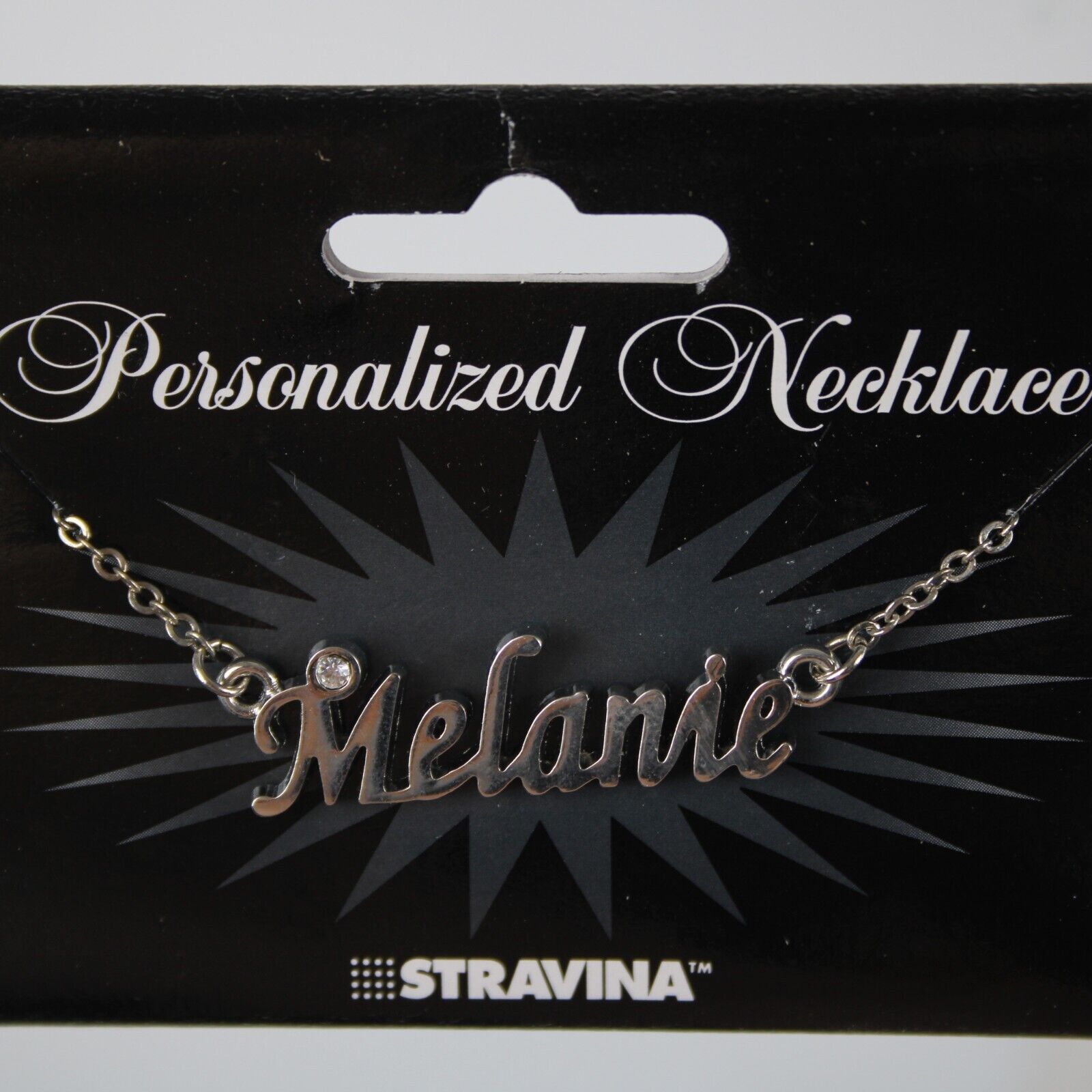 MELANIE NEW Name Silvertone Rhinestone 14.5" w 4.5" Multi Ring Extender Necklace