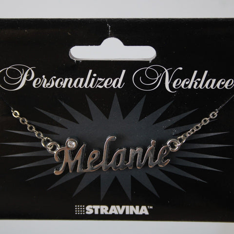 MELANIE NEW Name Silvertone Rhinestone 14.5" w 4.5" Multi Ring Extender Necklace