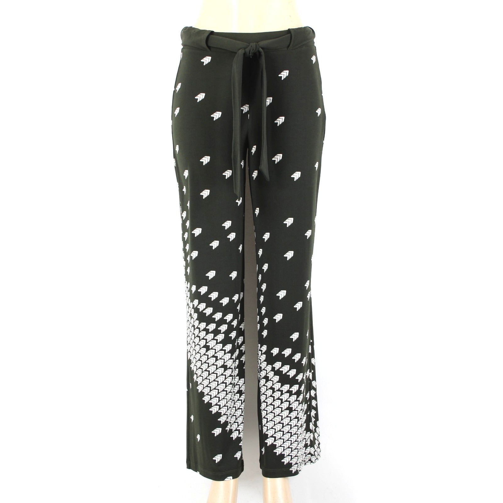 WHBM Sz XS Darkest Forest Green White Polyester Spandex Palazzo Wide Leg Pant