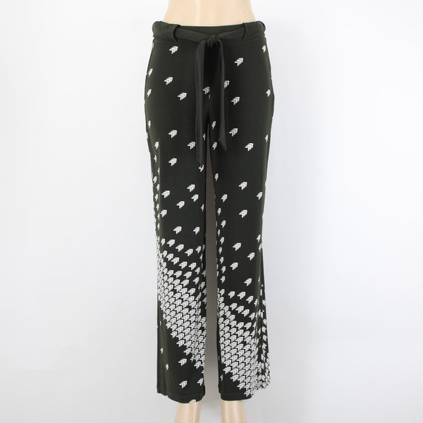 WHBM Sz XS Darkest Forest Green White Polyester Spandex Palazzo Wide Leg Pant
