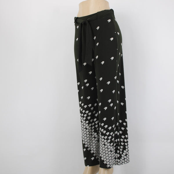 WHBM Sz XS Darkest Forest Green White Polyester Spandex Palazzo Wide Leg Pant