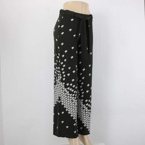 WHBM Sz XS Darkest Forest Green White Polyester Spandex Palazzo Wide Leg Pant