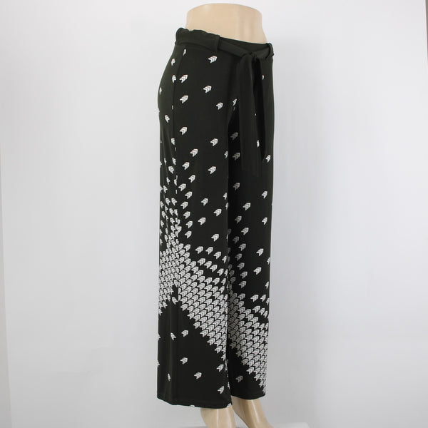 WHBM Sz XS Darkest Forest Green White Polyester Spandex Palazzo Wide Leg Pant