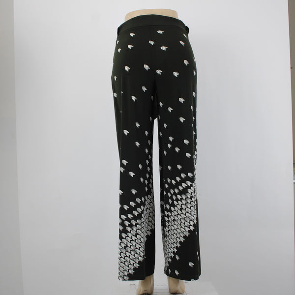 WHBM Sz XS Darkest Forest Green White Polyester Spandex Palazzo Wide Leg Pant