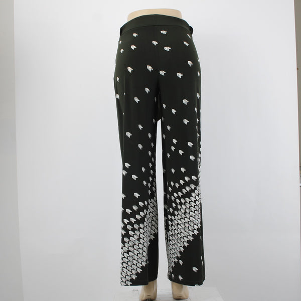 WHBM Sz XS Darkest Forest Green White Polyester Spandex Palazzo Wide Leg Pant
