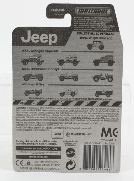 Mattel 2014 NEW Matchbox 1943 Jeep Willys Yellow 2.5" Jeep
