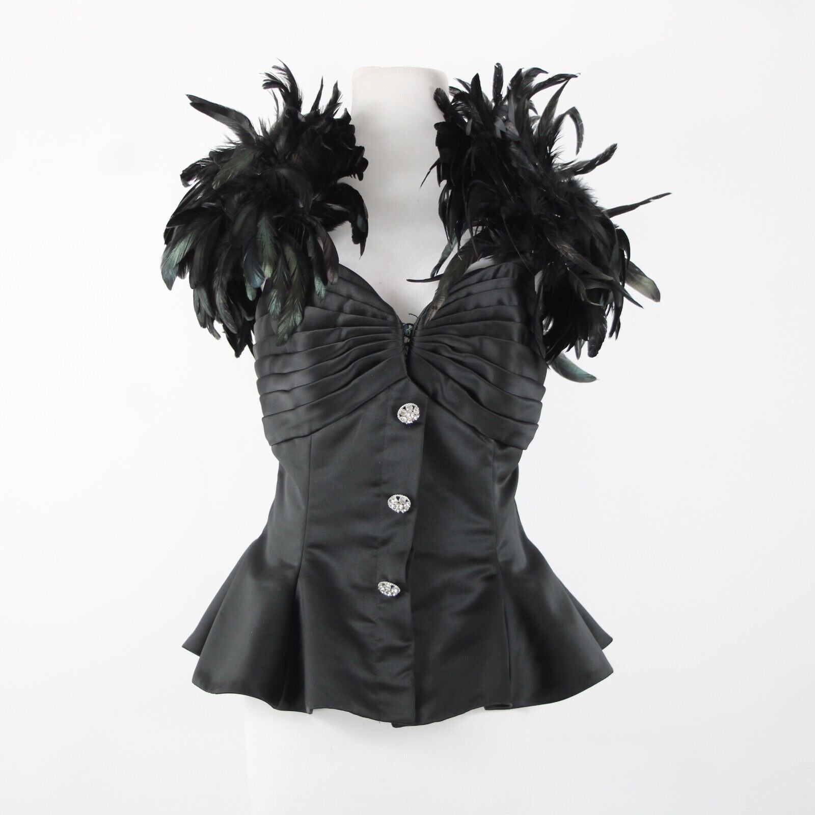 I Magnin Raul Blanco Evenings NEW $249 Sz 10 Black Feather  100% Polyester Top