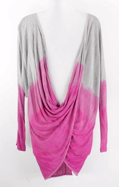 Woodleigh NEW $98 Sz M Grey Fuchsia Pink Ombre Draped Back Rayon Top
