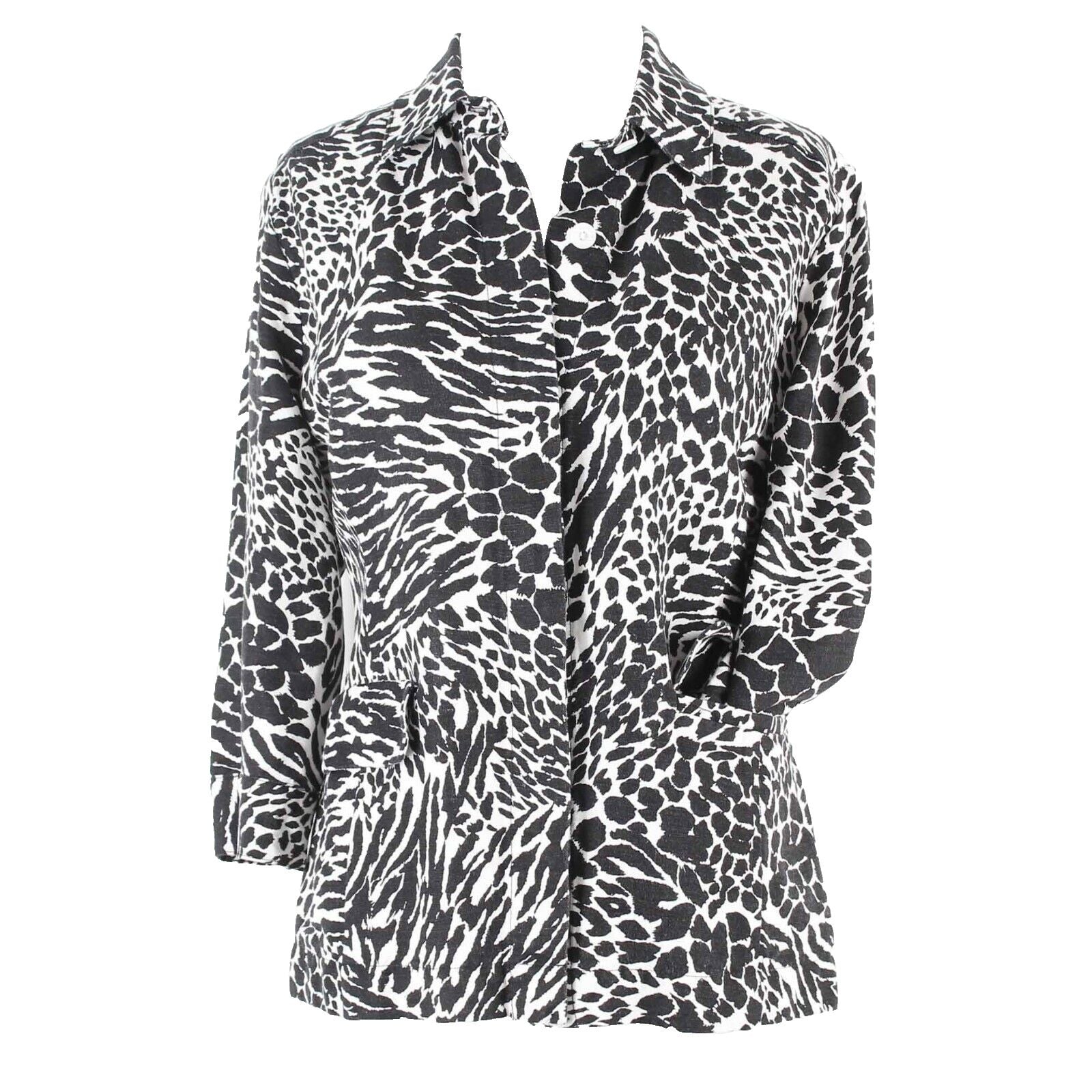 Covington Petite Sz SP Black White Button Up Linen Rayon Jacket
