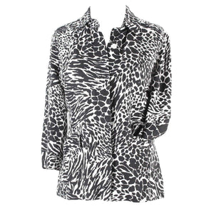 Covington Petite Sz SP Black White Button Up Linen Rayon Jacket