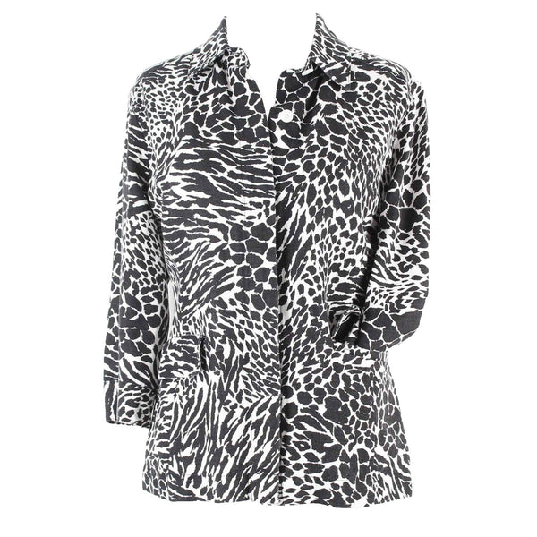 Covington Petite Sz SP Black White Button Up Linen Rayon Jacket