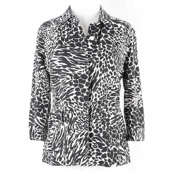 Covington Petite Sz SP Black White Button Up Linen Rayon Jacket