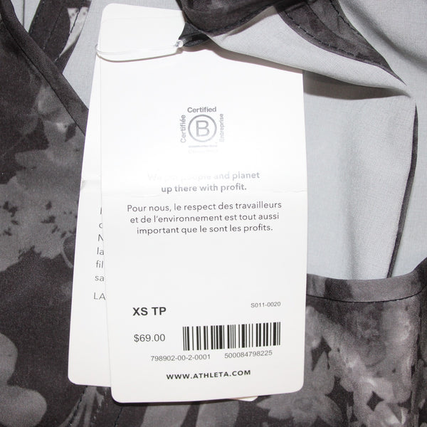 Athleta AW Top NEW $69 Sz XS Black Gray White Round Neck Sleeveless Poly Spandex