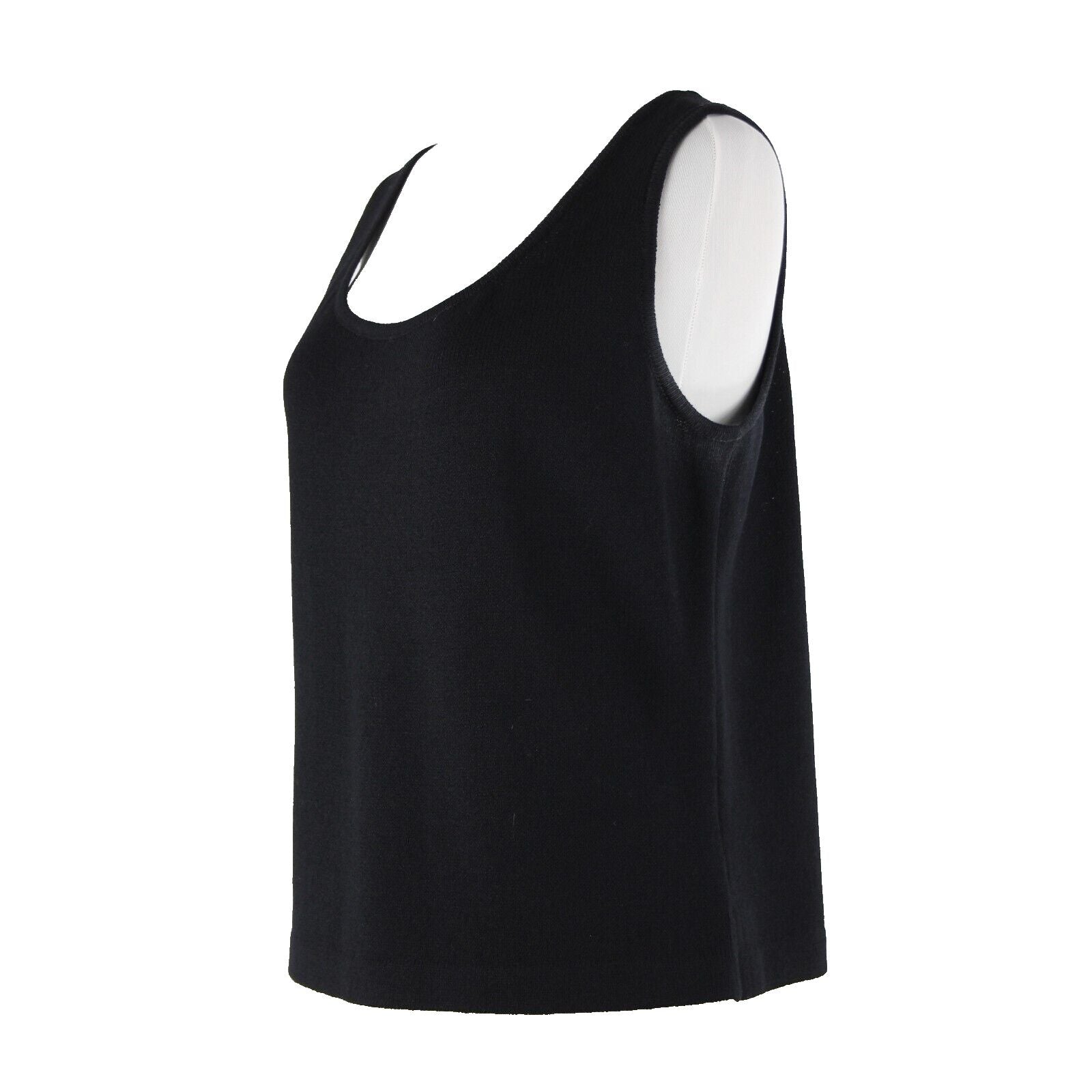 St John Basics Sz M Black Santana Knit Wool Blend Side Slit Tank Top